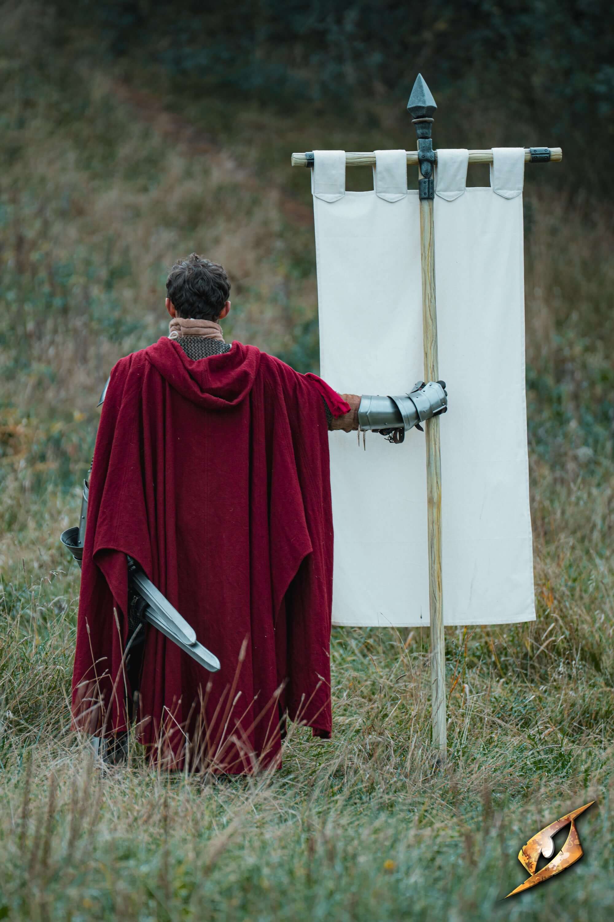 Complete Battle Standard Set - Spear Top featuring a warrior holding a blank banner in a field.