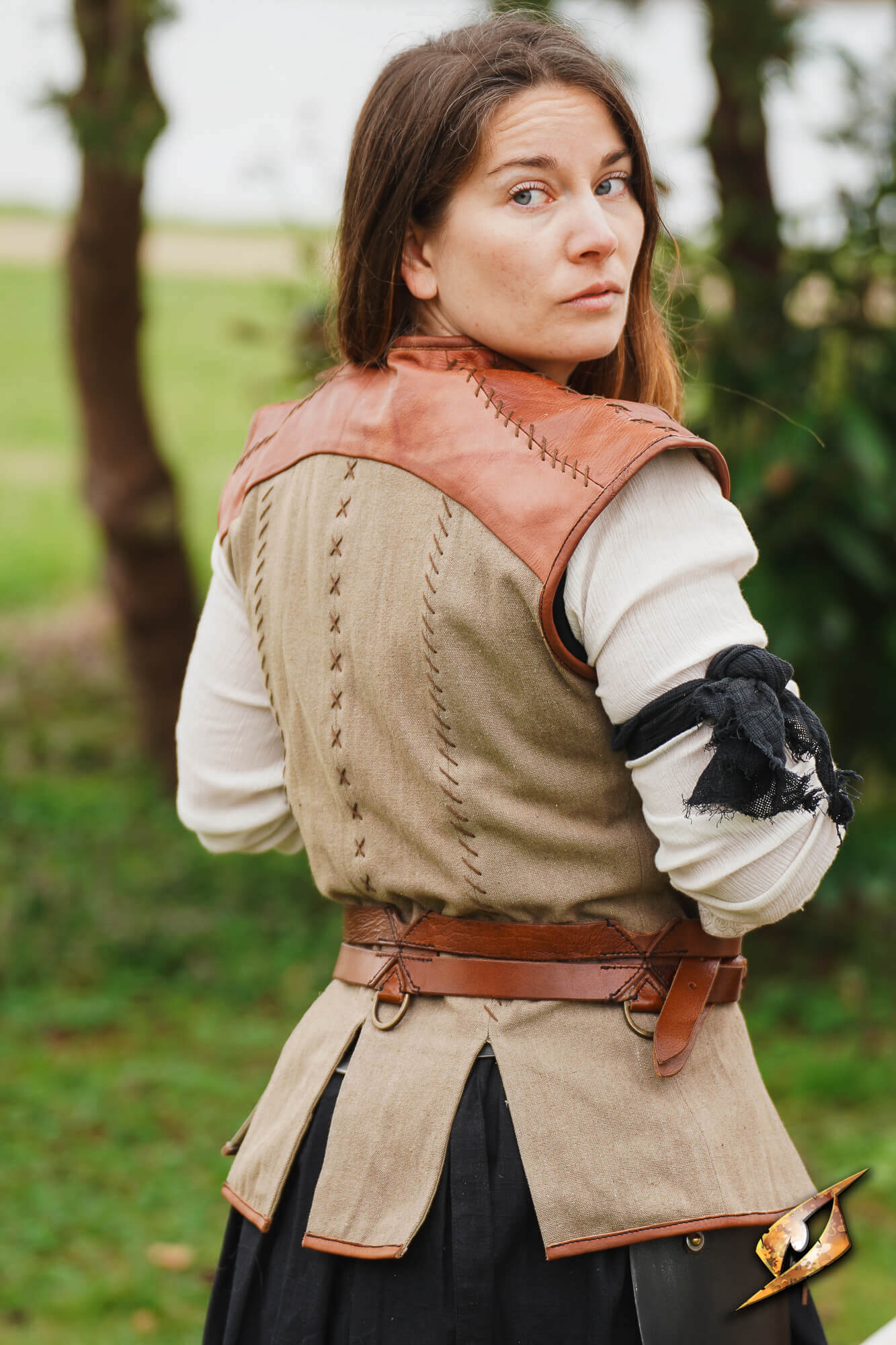 Rugged Canvas Jerkin worn by a model, showcasing its sleeveless design and leather shoulder reinforcement.
