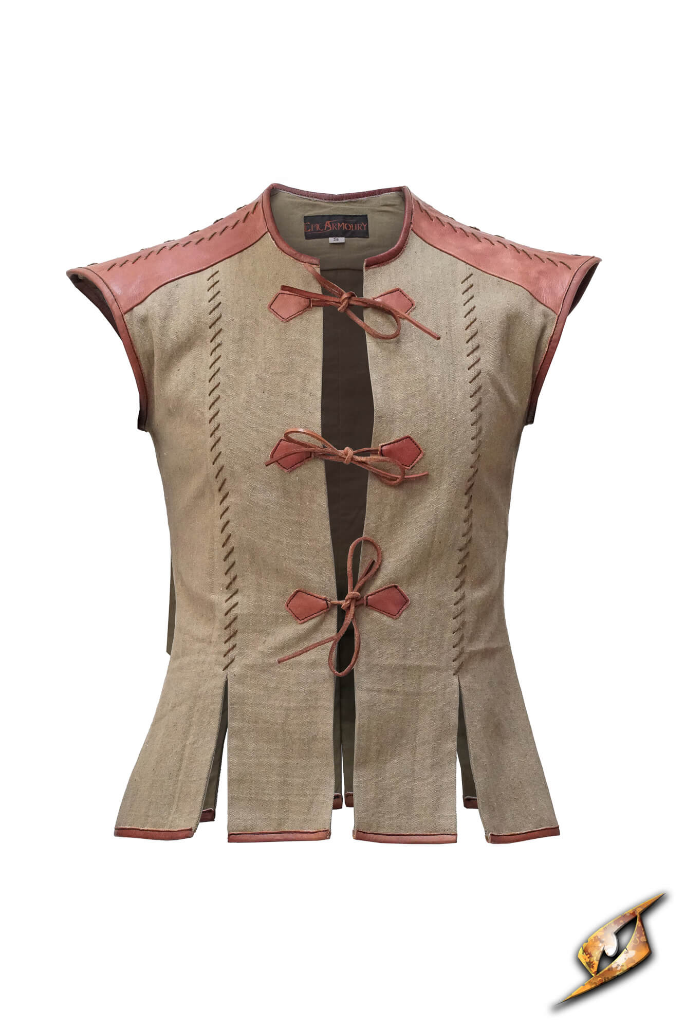 Rugged Canvas Jerkin by Epic Armoury, sleeveless style with leather ties and contrast stitching, perfect for a utilitarian look.