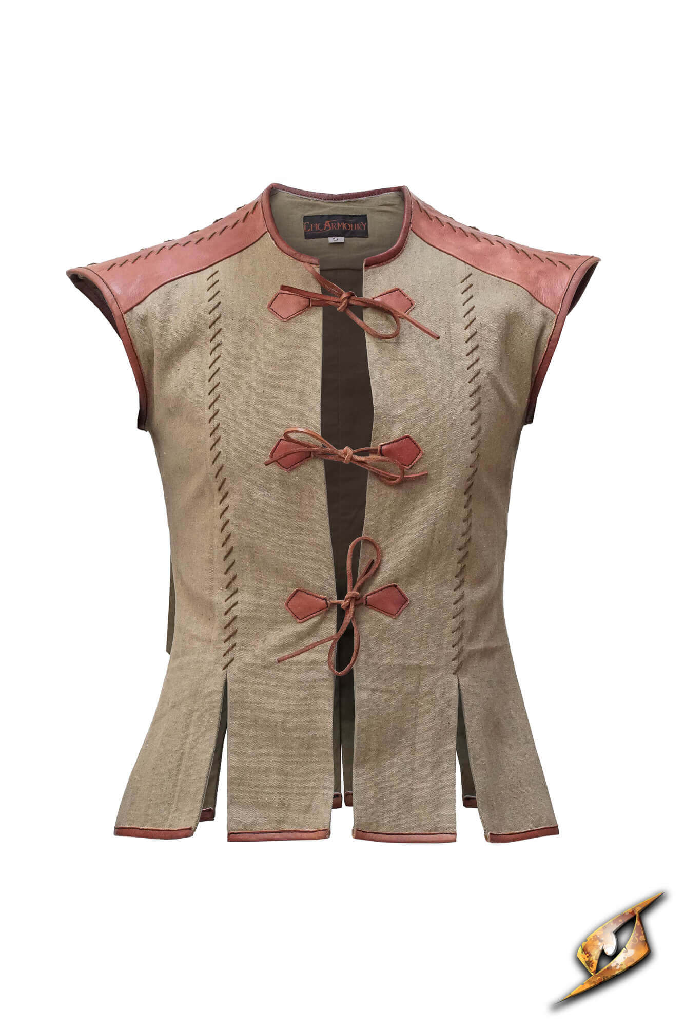Rugged Canvas Jerkin by Epic Armoury, sleeveless style with leather ties and contrast stitching, perfect for a utilitarian look.