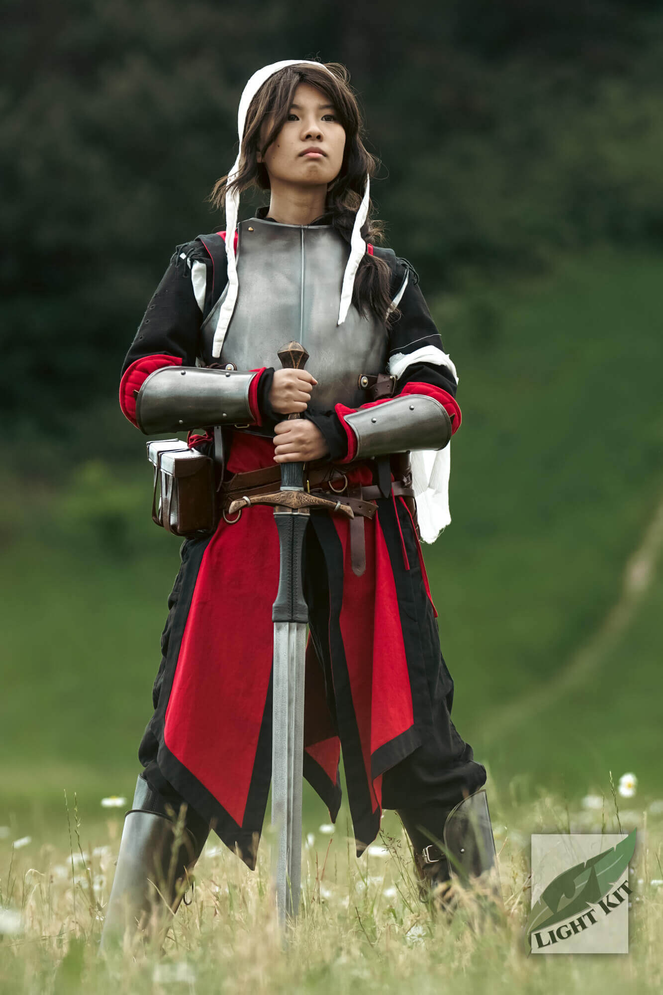 RFB Armour Set - Light Kit worn by a model in an outdoor setting, showcasing its knightly silhouette and durable design.