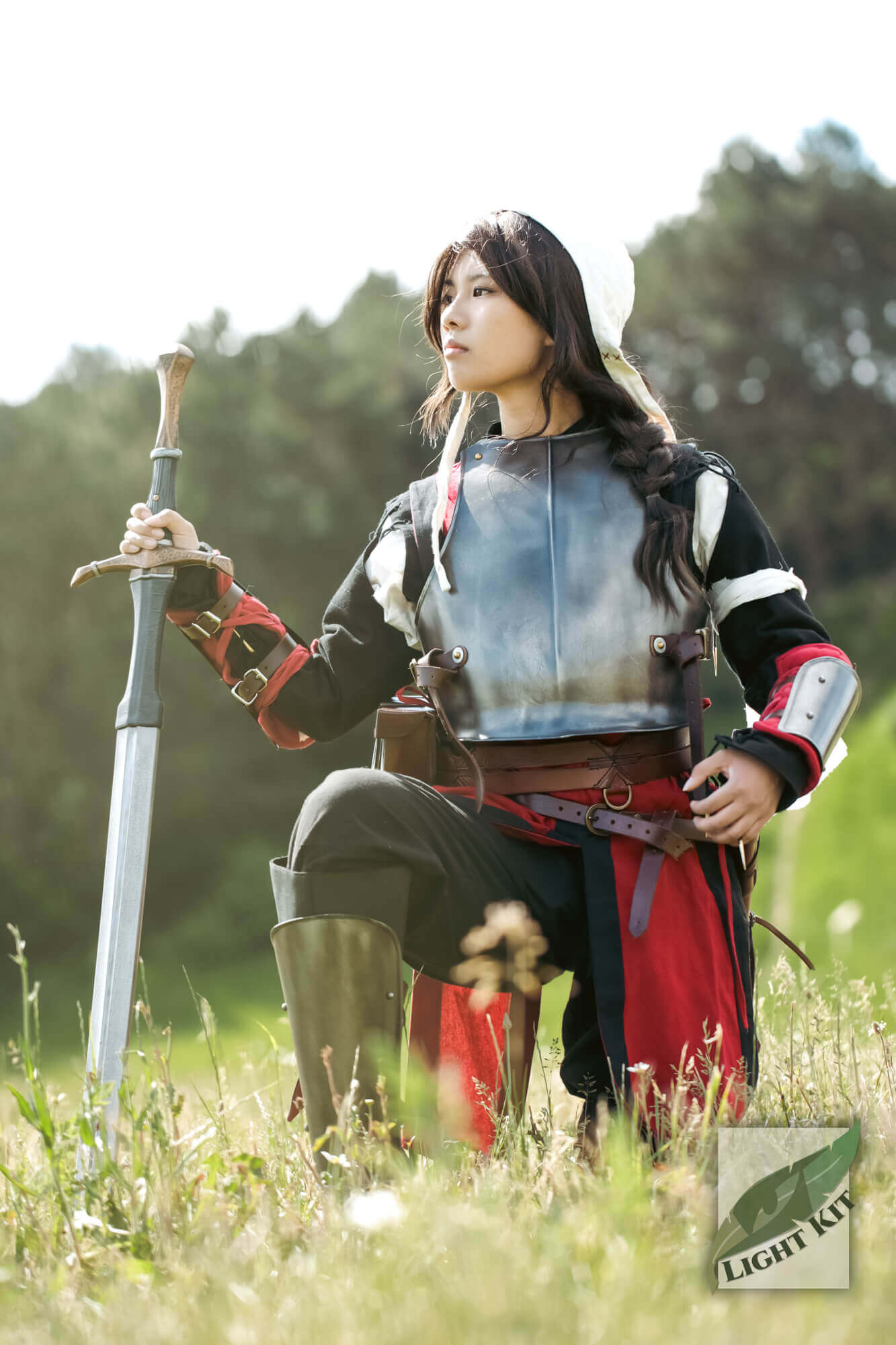 RFB Armour Set - Light Kit worn by a character in a natural setting with a sword.