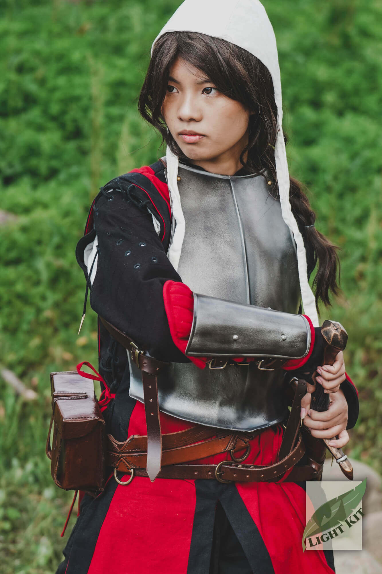 RFB Armour Set - Light Kit worn by knight in outdoor setting, featuring sleek design and protective materials.