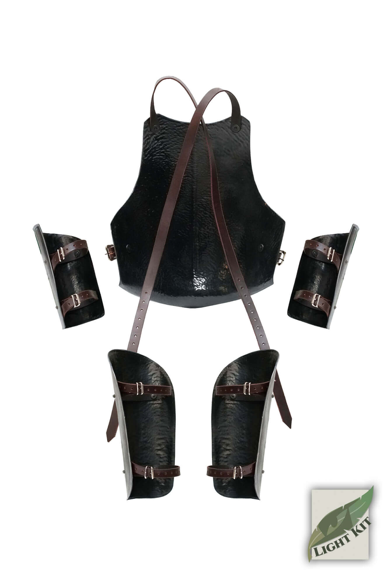 RFB Armour Set - Light Kit featuring durable polyurea armor pieces with leather straps for a versatile knightly silhouette.