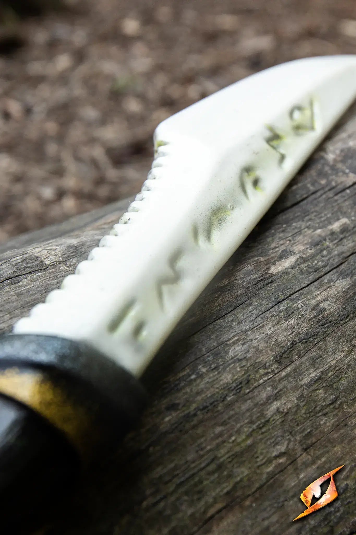 Bone Dagger - 46 cm showing detailed blade with runes and black ivory wood handle.