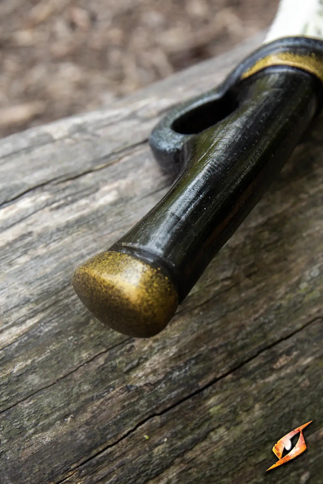 Bone Dagger - 46 cm handle close-up showing detailed black ivory wood design.