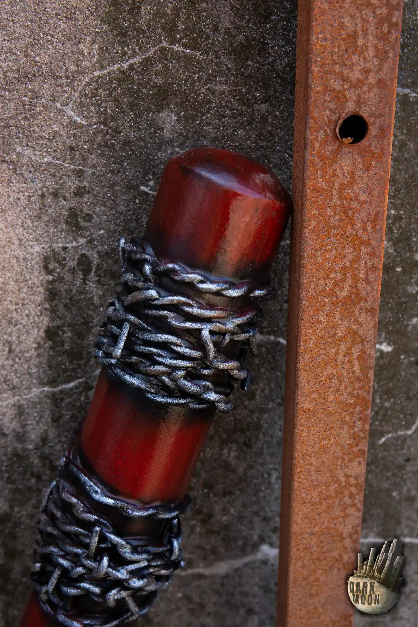 Barbed Wire Bat with a wooden appearance and barbed wire wrapping, ideal for post-apocalyptic scenarios.