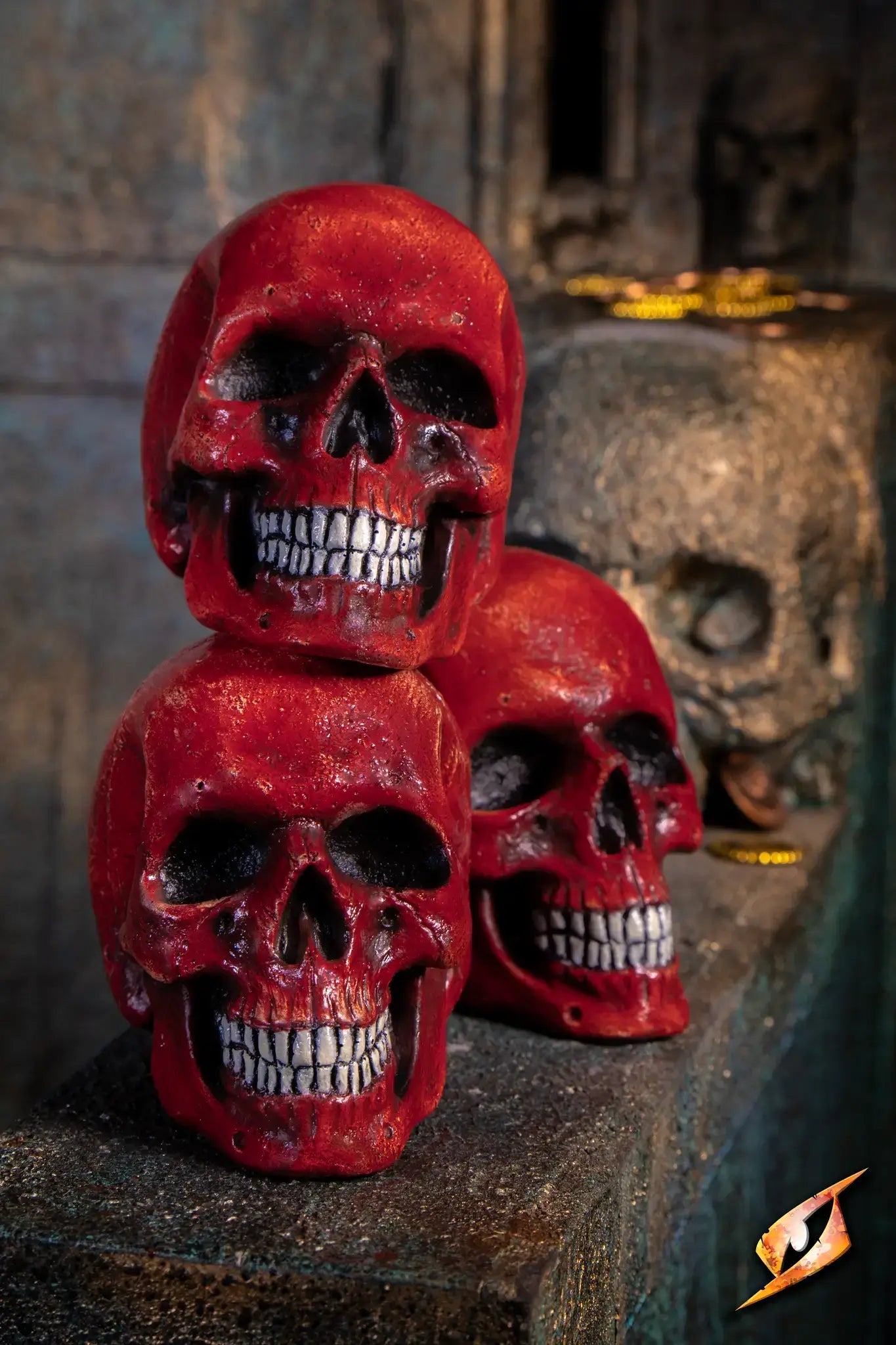 Medium Skull decorative prop, red skulls stacked for necromancer themed spellcasting.