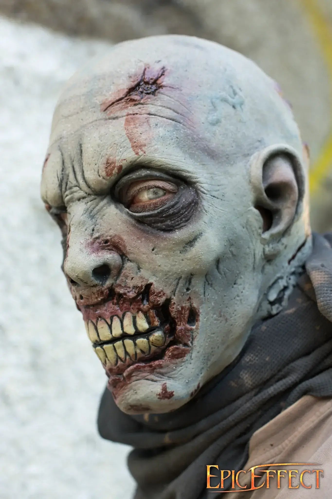 Scarface Zombie close-up with grotesque features and eerie expression, showcasing horror effects and undead qualities.