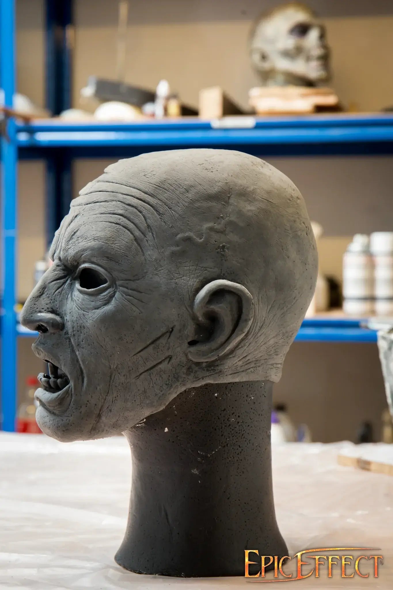 Half Face Zombie sculpture showcasing detailed features and expressions, embodying a terrifying undead character.