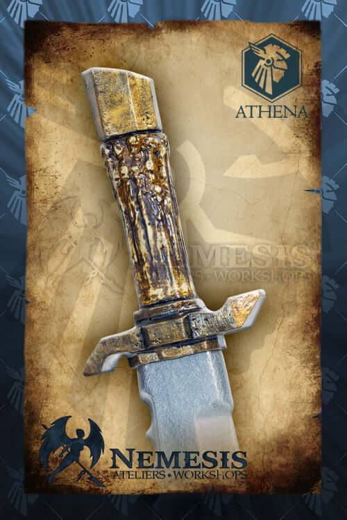 Bowie knife with a detailed handle and sturdy blade, symbolizing strength and survival.