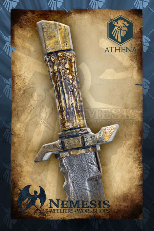 Bowie knife with a unique handle and intricate blade design, showcasing craftsmanship and resilience.