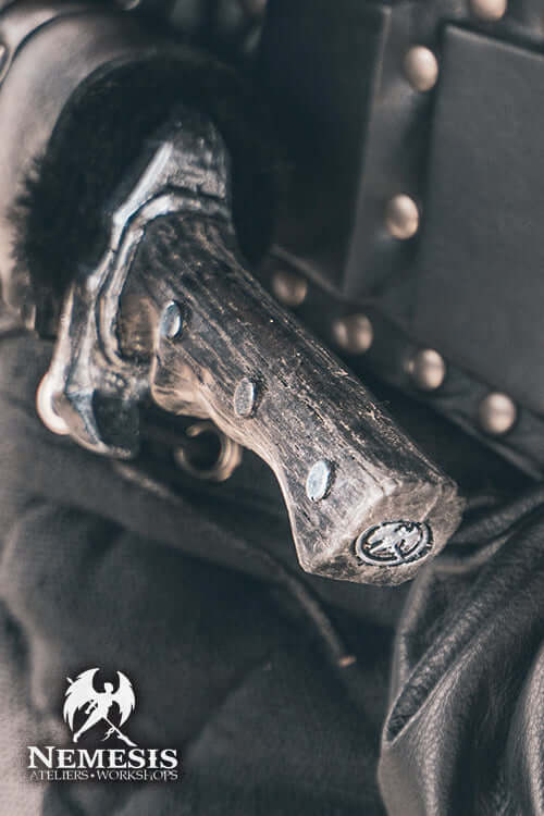 Athena Scabbard - Ranger's knife handle close-up, showcasing craftsmanship and details.
