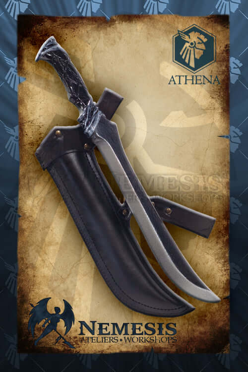 Athena Scabbard - Assassin's Knife displayed against a textured background, showcasing its sleek design and craftsmanship.
