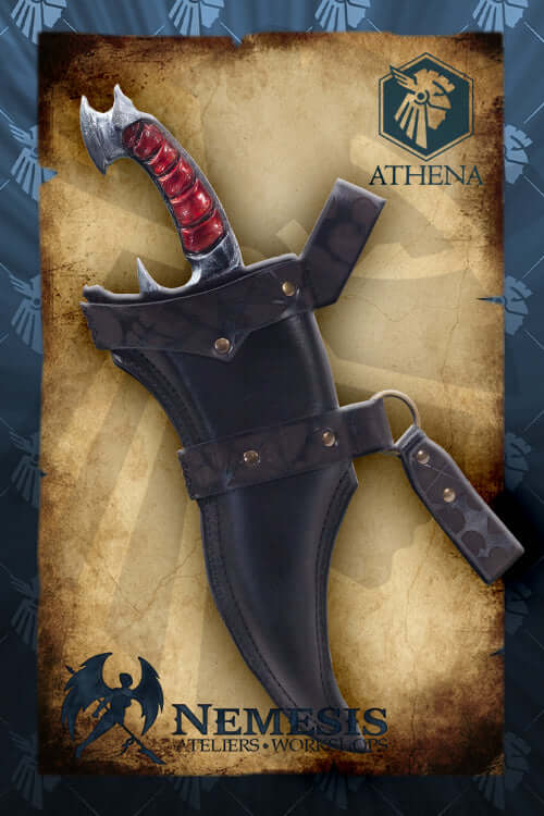 Athena Scabbard - Ritual knife displayed on a textured background with a detailed hilt.