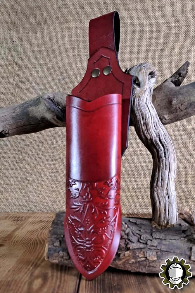 Dagger Holder Jerome (Fighter) in red leather with intricate detailing, perfect for stylish blade carrying.