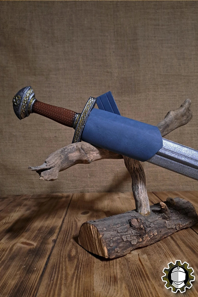 Sword Holder (New Blood) showcasing a sword mounted on a natural wood display.