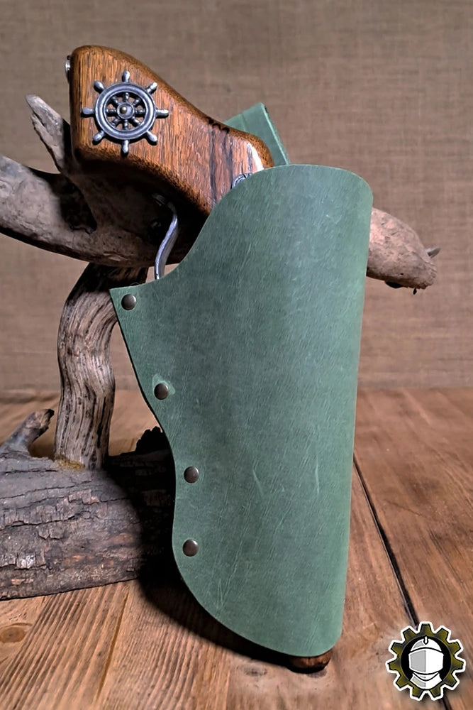 Holster Patrick (New Blood) side holster with green leather, designed for secure weapon carry and easy access.