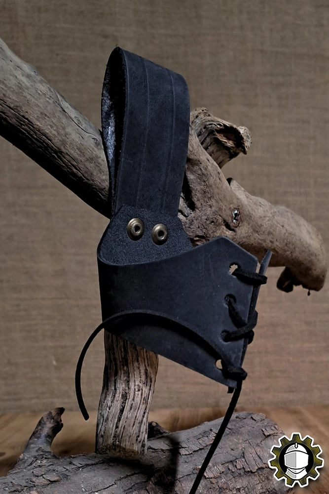 Horn Holder (New Blood) - rugged leather drinking horn accessory with adjustable strap and vintage look.