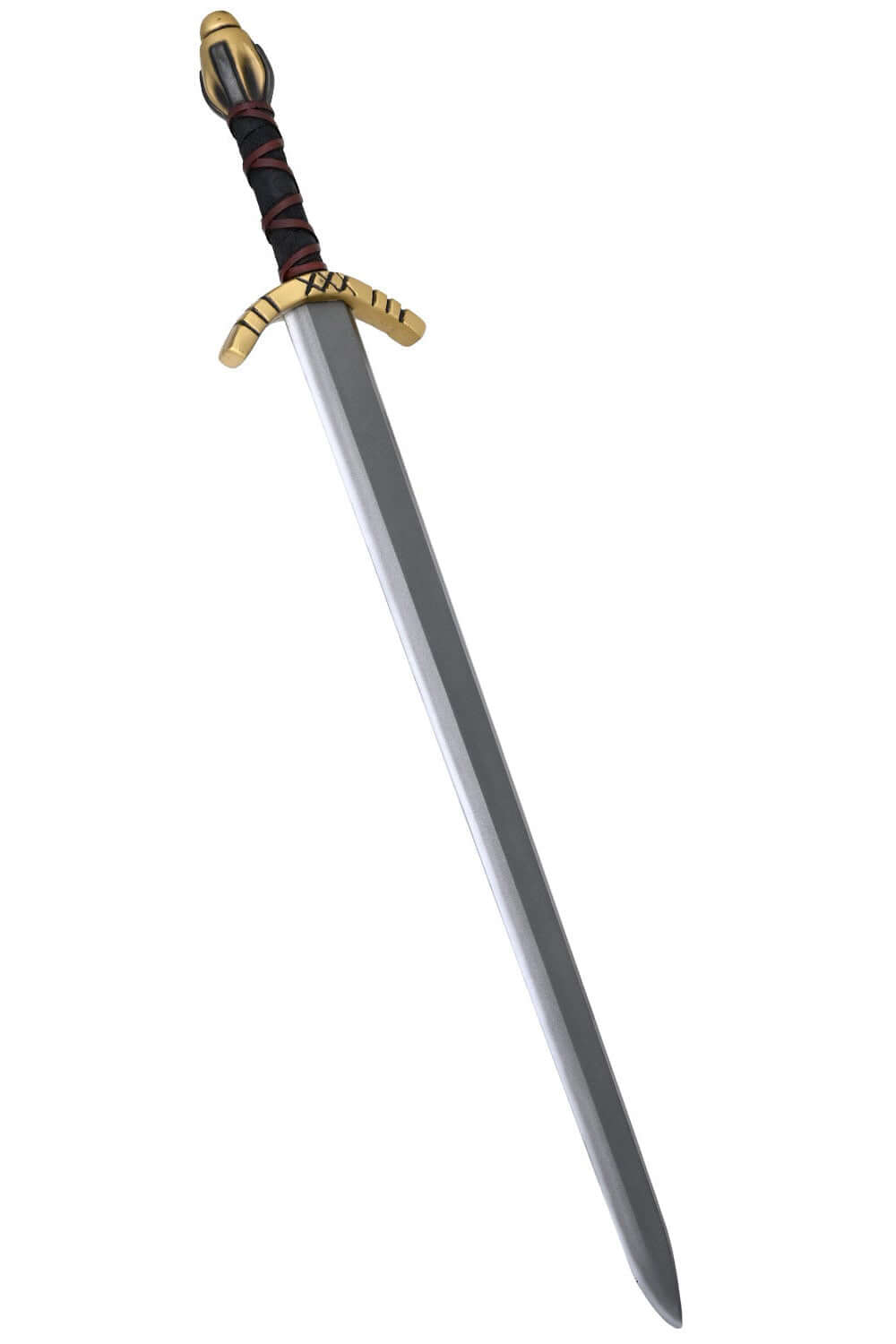 Alesia II short sword with a gold and black pommel, black grip, and steel blade for LARP activities.