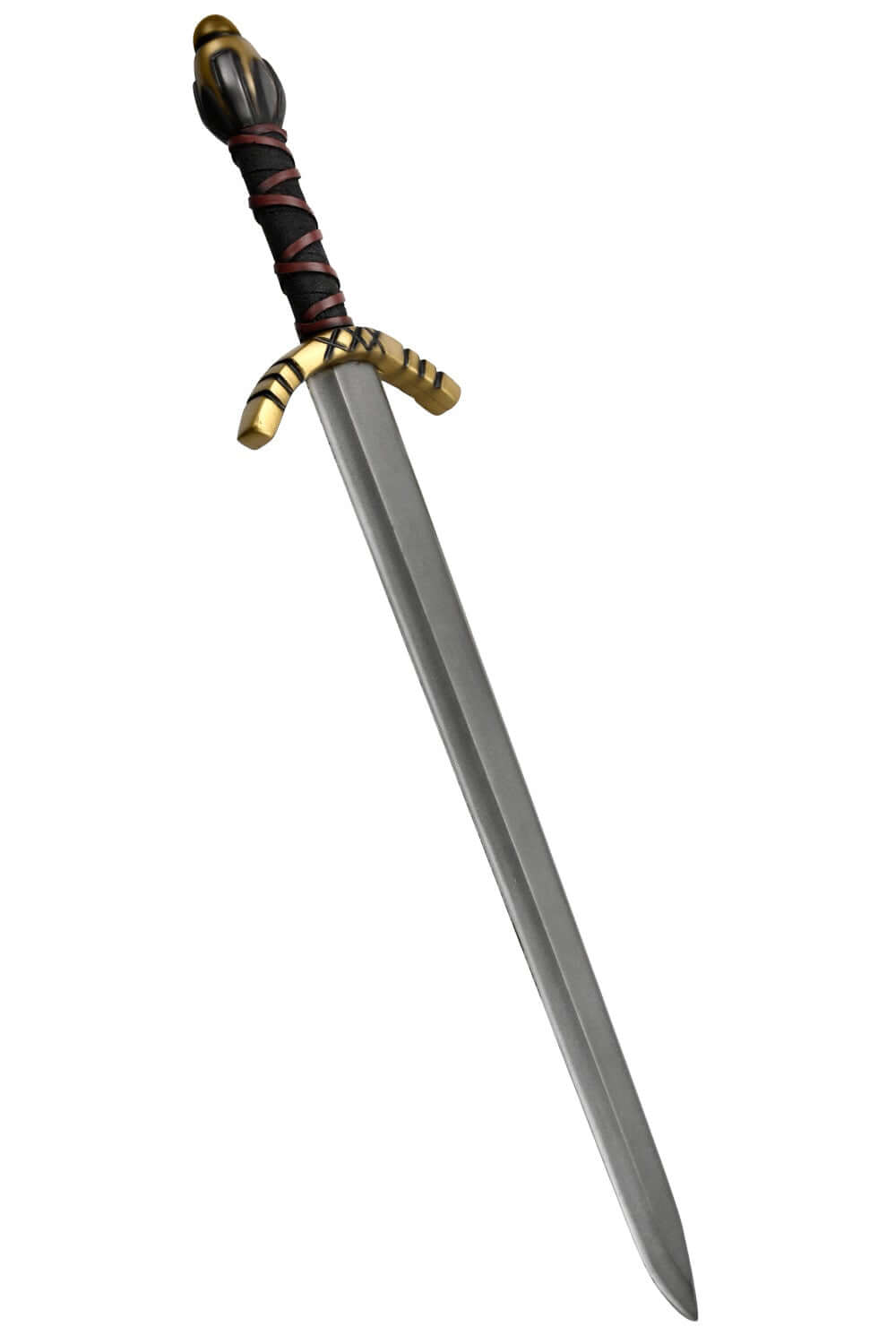Alesia II Calimacil short sword with gold and black pommel and crossguard, black grip, perfect for LARP.