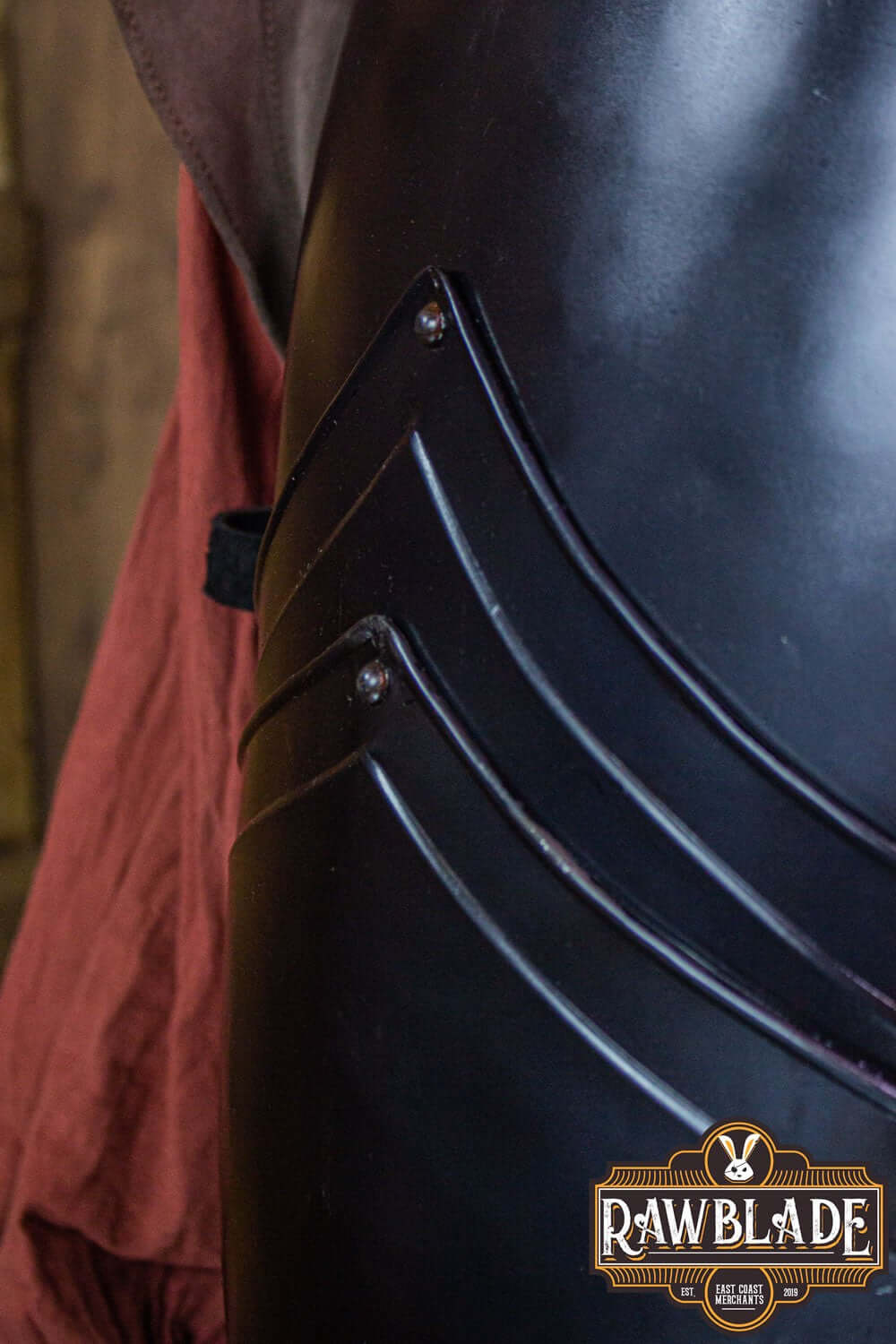 Alonso Cuirass detail showing layered iron and rivets from Rawblade, designed for historical armor enthusiasts.