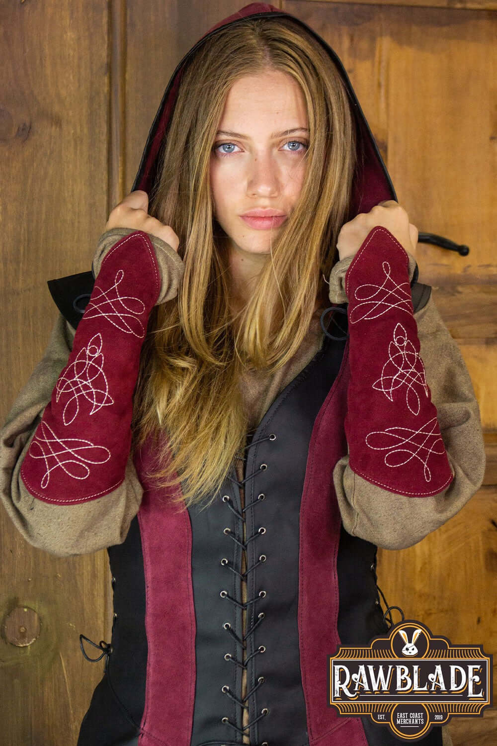 Arylith Archer Leather Tunic featuring elegant design and adjustable drawstrings for a personalized fit.