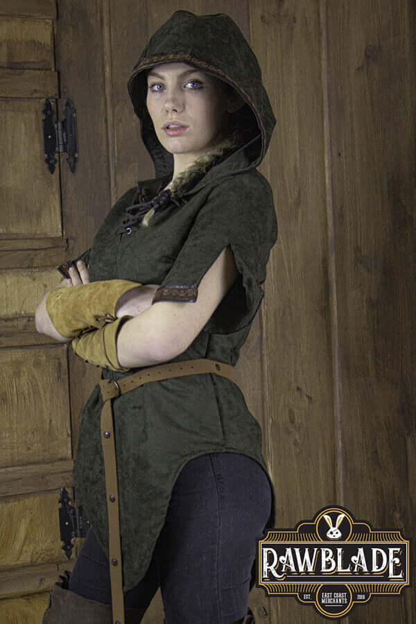 Briannan Ranger Tunic Suede worn by a model showcasing its comfortable design and stylish trims.