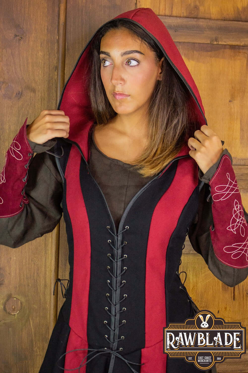 Arylith Archer Cotton Tunic featuring a stylish hood and laced front, elegantly designed for women by Rawblade.