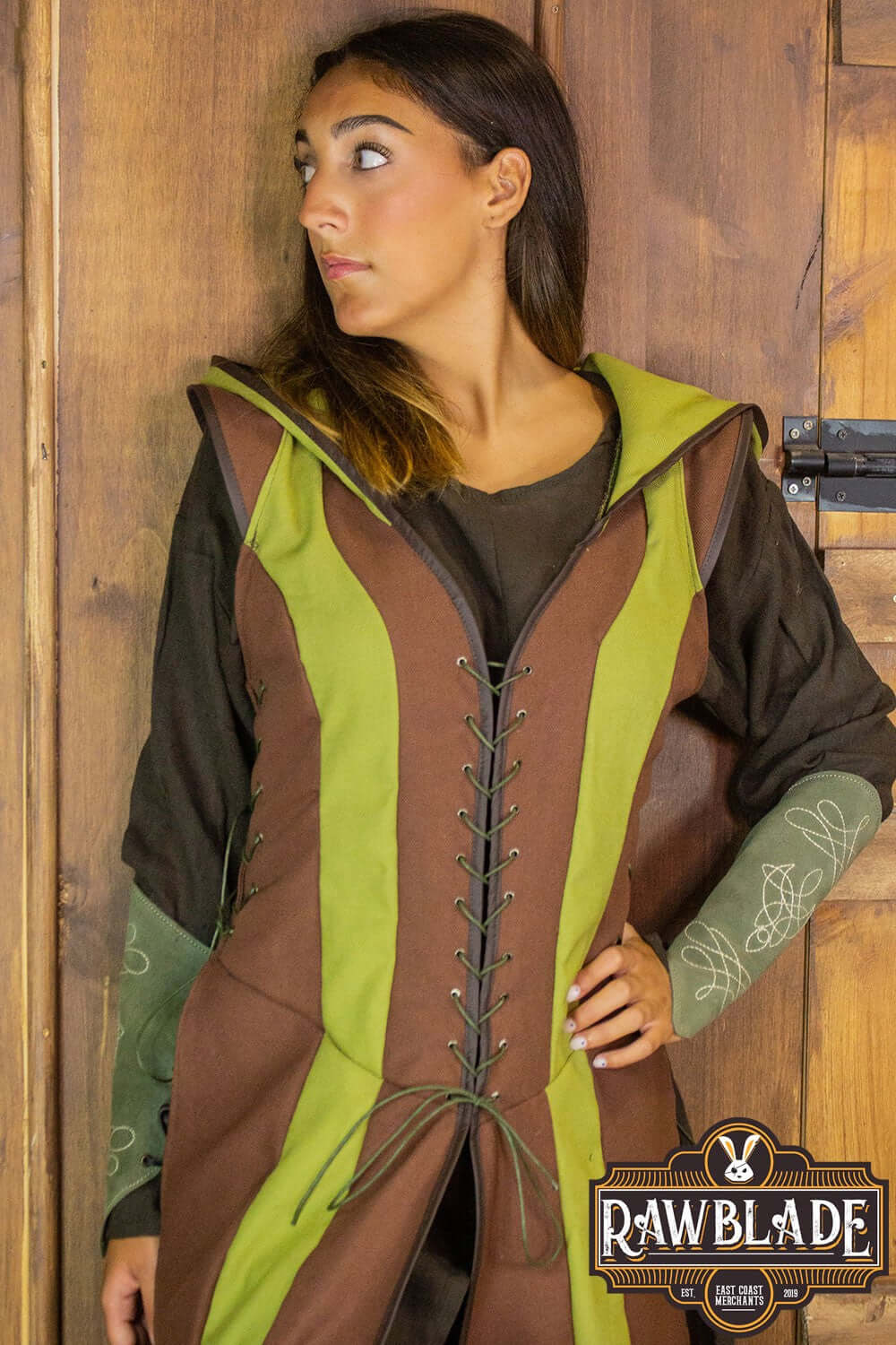 Arylith Archer Cotton Tunic model wearing a stylish long tunic with hood and adjustable drawstrings from Rawblade.