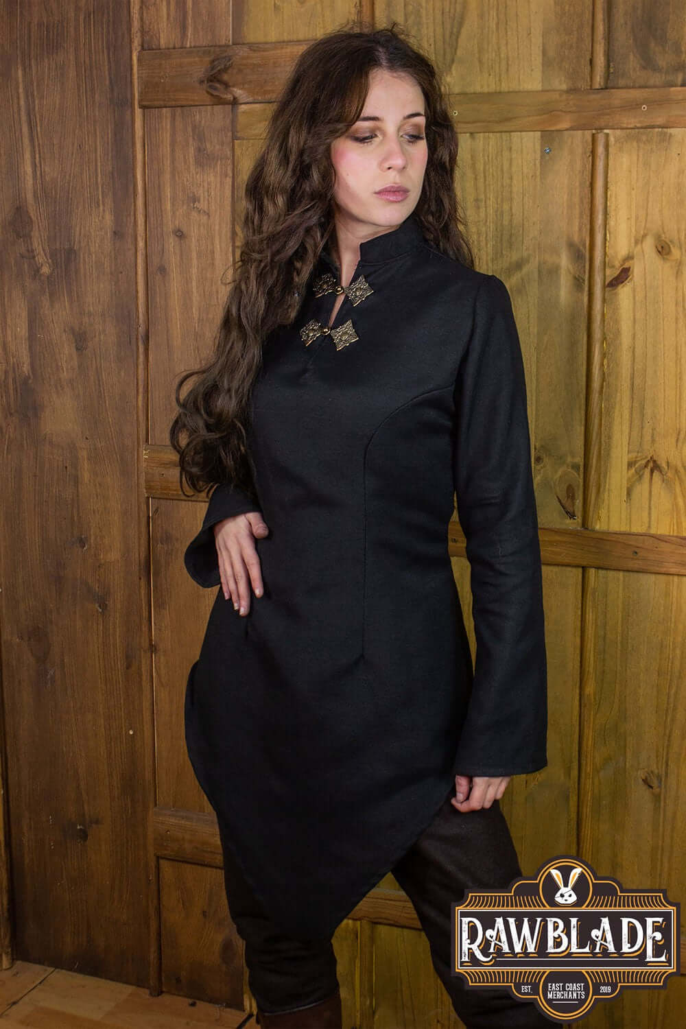 Astherii Tunic from Rawblade featuring long sleeves, high neck, and unique pointed skirt design.