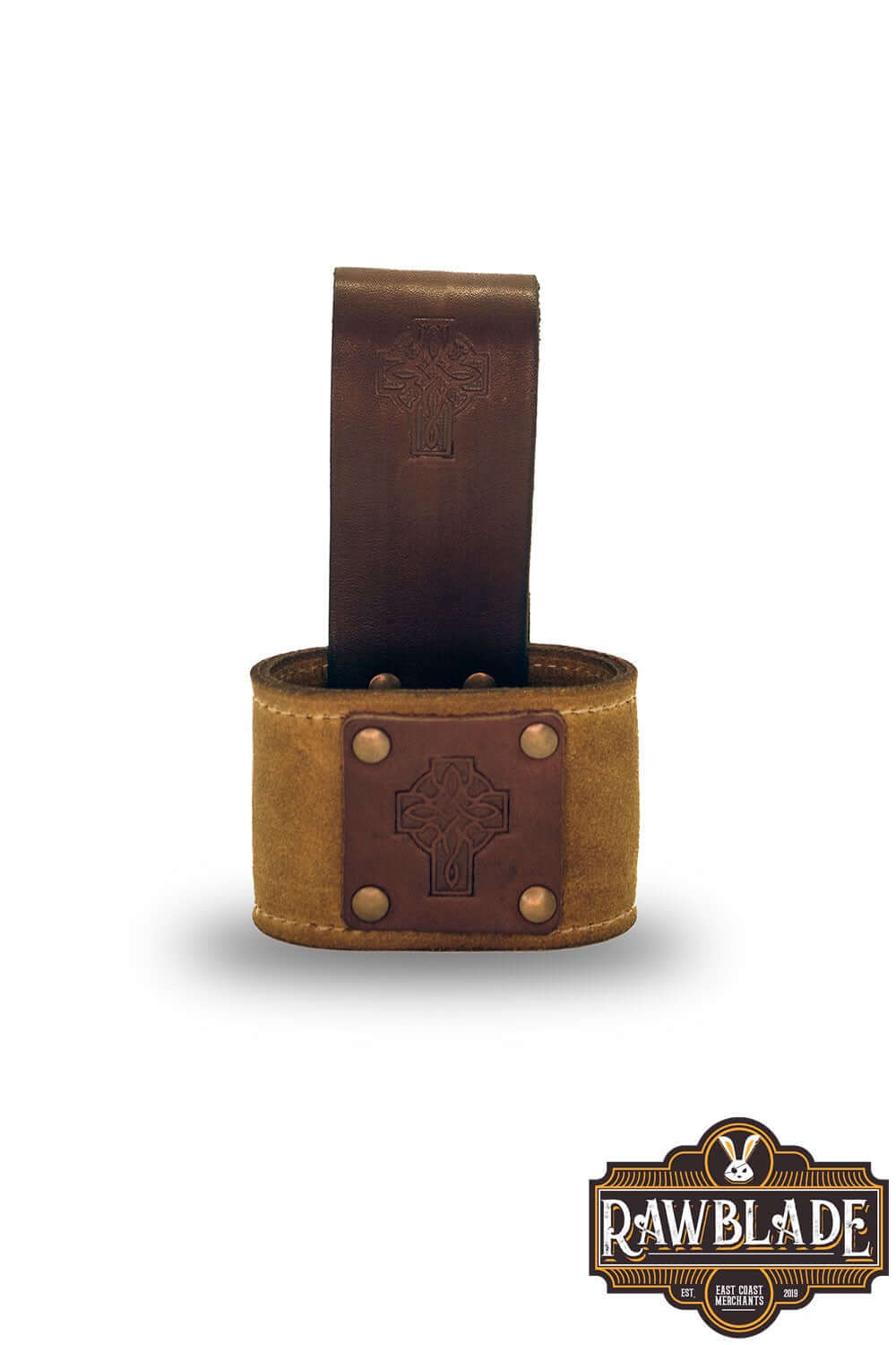 Wanderer Holder made of high-quality leather with Celtic designs and rivets by Rawblade.