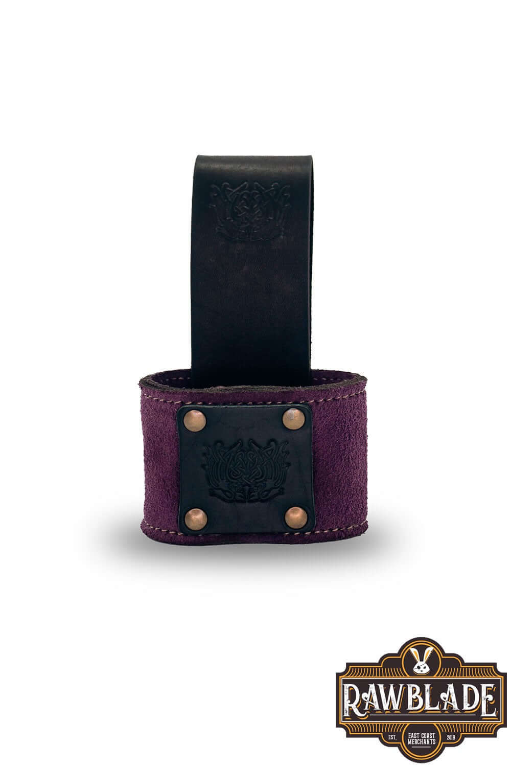 Wanderer Holder featuring engraved leather and Celtic designs, ideal for stylish accessory enthusiasts.