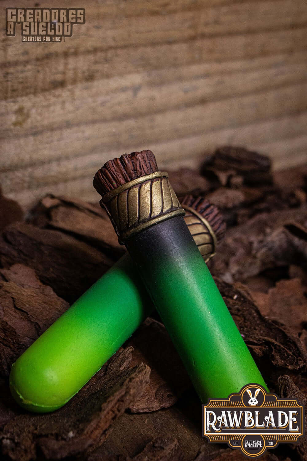 Alchemical Vial in green with a textured cap, perfect for mages and alchemists, crafted from safe polyurethane foam.