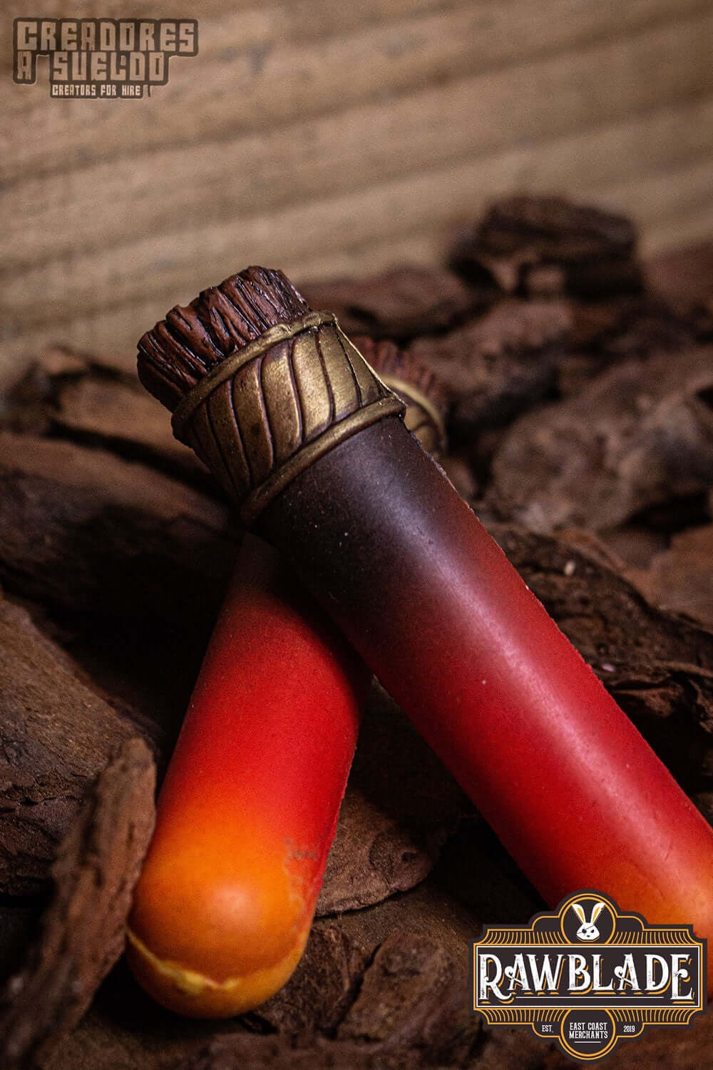 Alchemical Vial in red and orange hues, crafted by Rawblade, ideal for mages and potion characters.