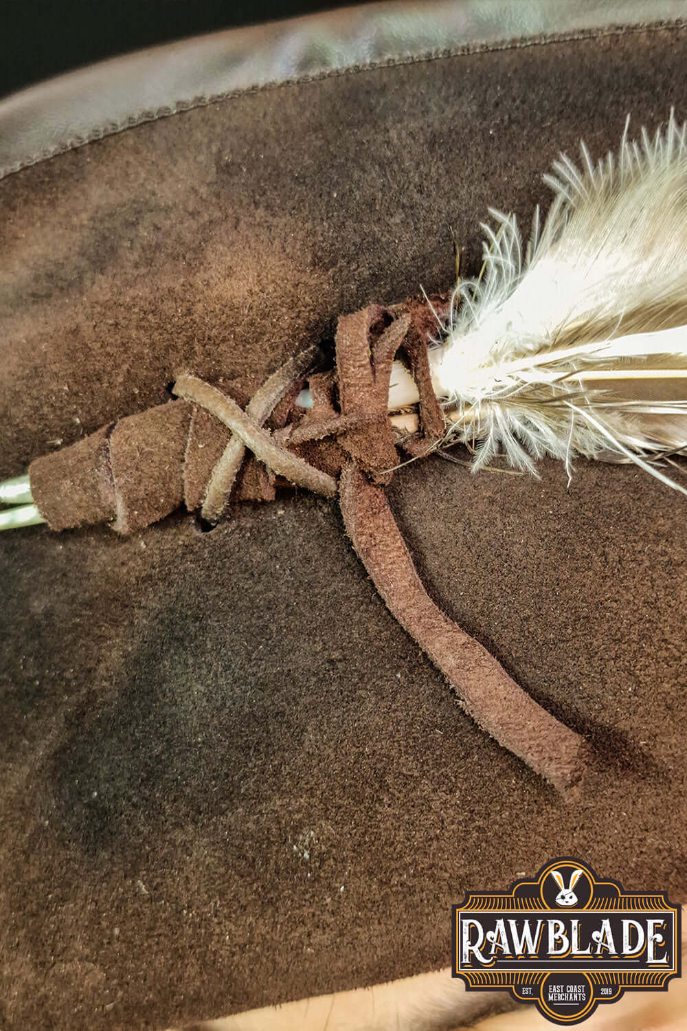 Close-up of the Captain Teague Hat with Feathers showcasing intricate detailing and authentic pirate style.