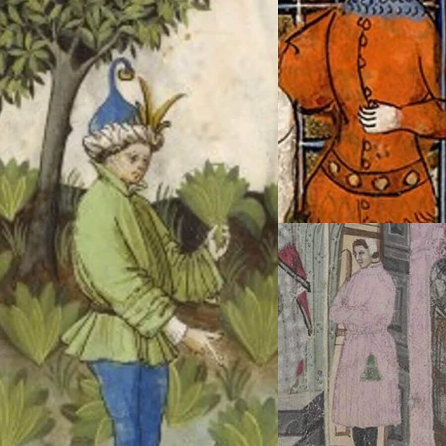Medieval illustrations showing historical inspiration for the Surcoat Lorenzo design.