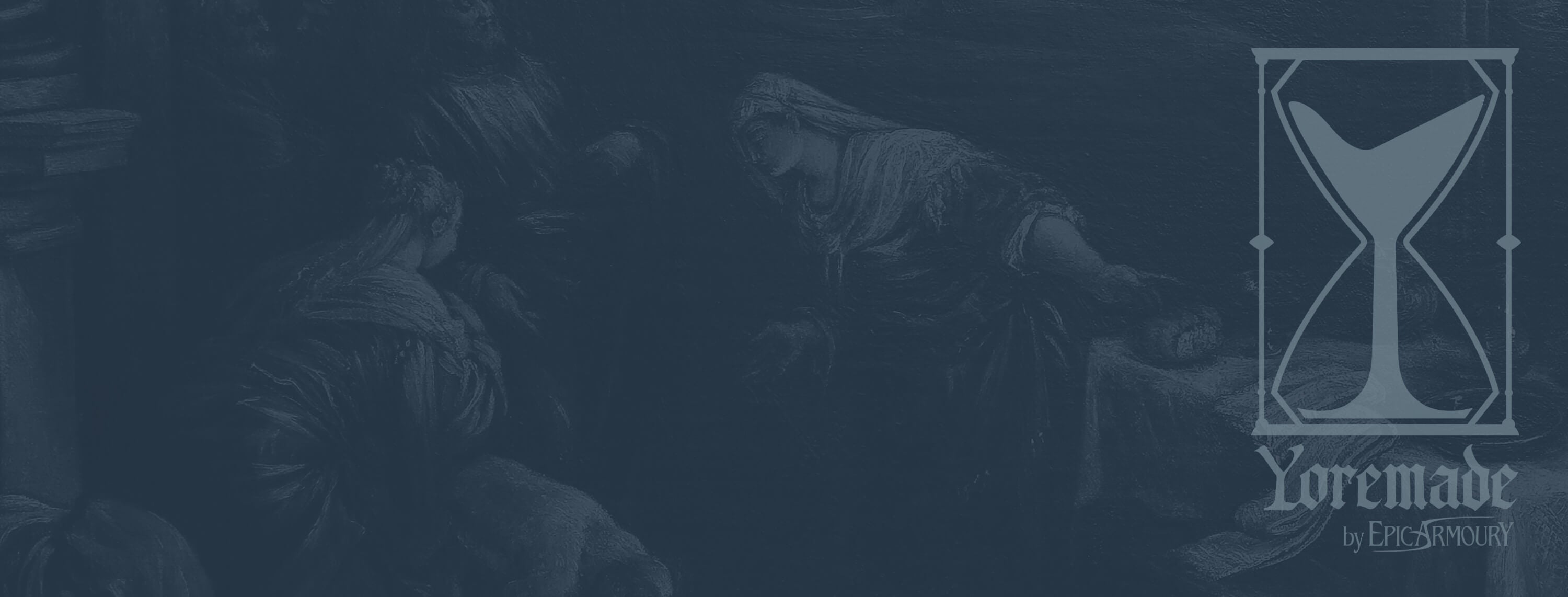 Artistic dark background featuring the Yoremade logo by Enk Sweeney, blending classic imagery and modern design.