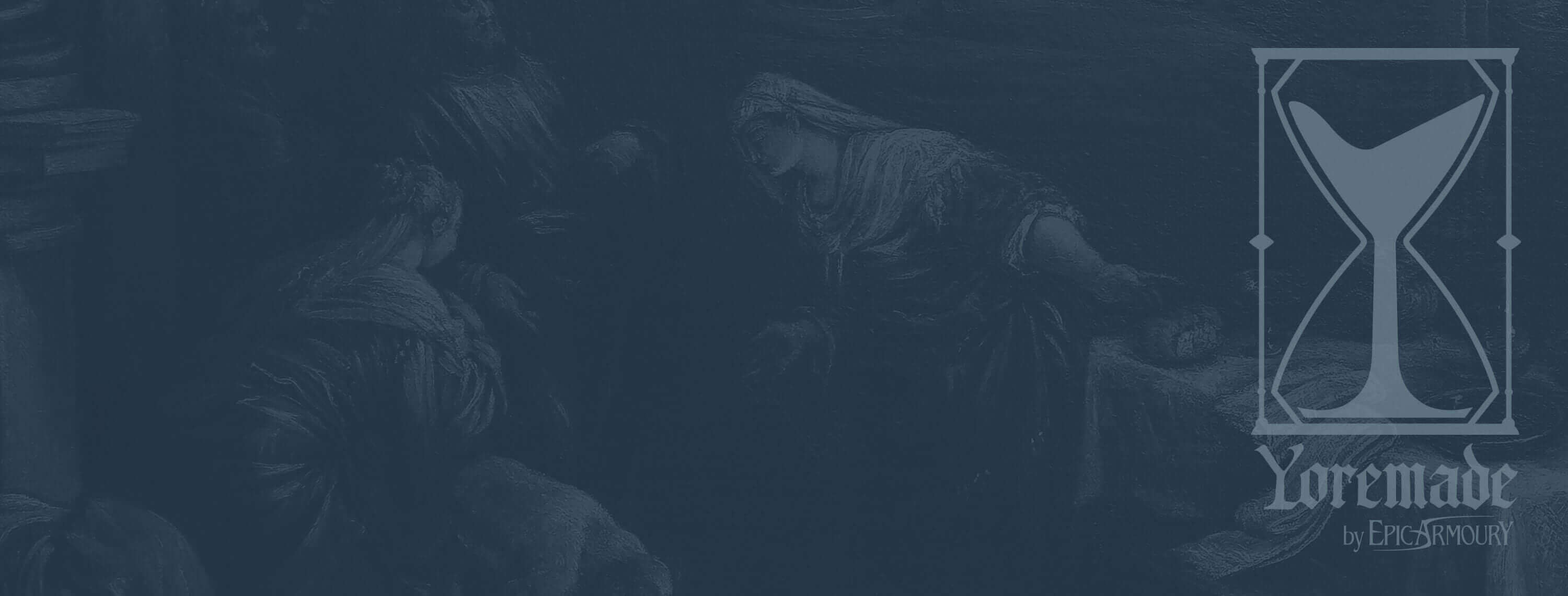 Artistic dark background featuring the Yoremade logo by Enk Sweeney, blending classic imagery and modern design.
