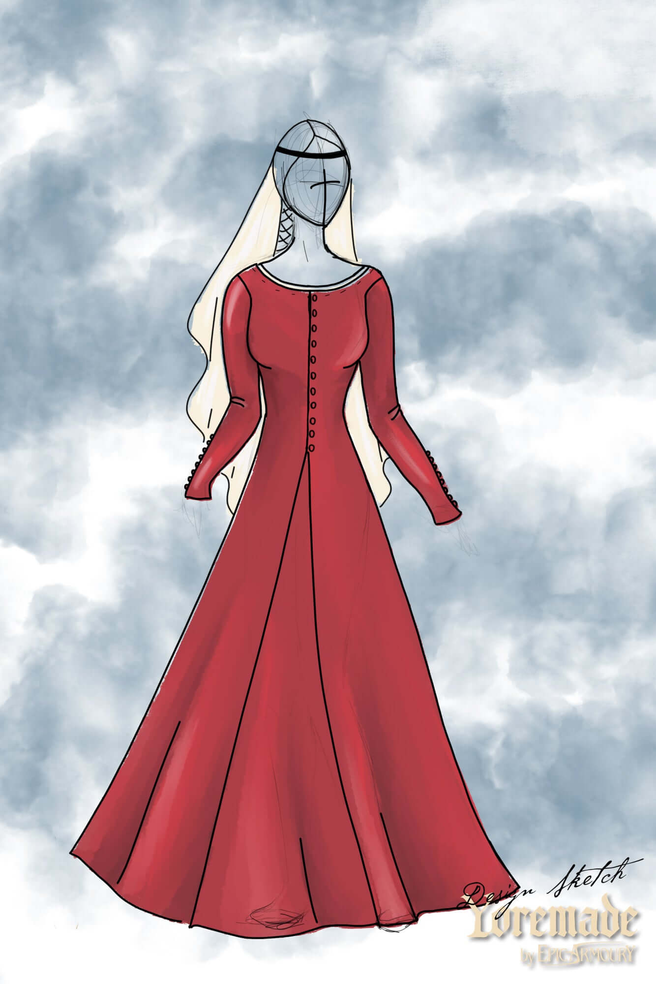 Cotehardie Colette velvet dress from Yoremade collection, featuring buttons and a fitted medieval design.