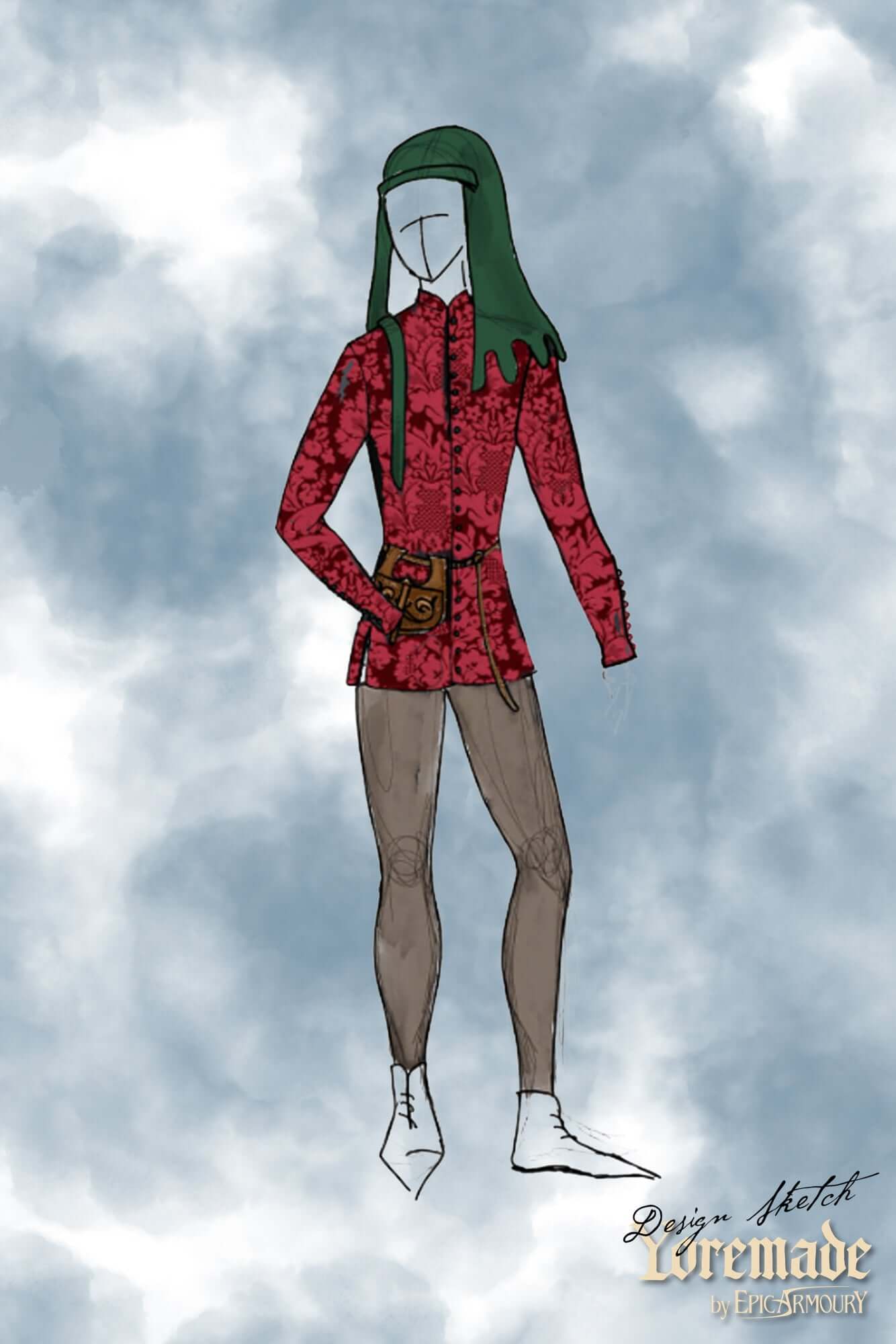 Cotehardie Rodrigo, a stylish button-up jacket with a slim fit, heavy brocade fabric, perfect for Late Middle Ages fashion.