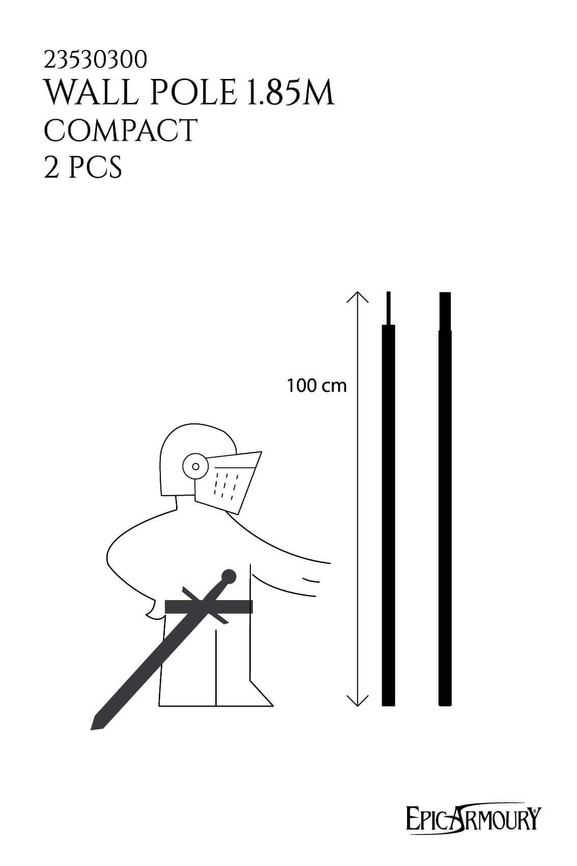 Wall Pole 1.85m compact version illustration with measurements and two poles shown.