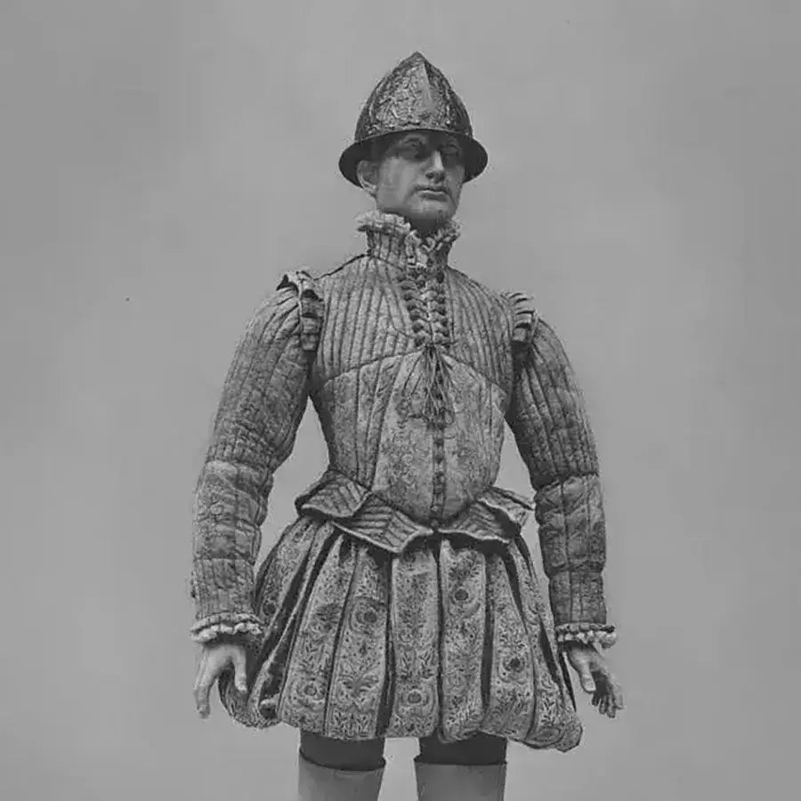 Historical figure in intricate Renaissance armor, showcasing elaborate details and design from the period.