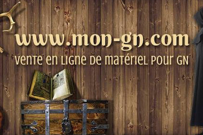 Bannière www.mon-gn.com présentant des équipements pour jeux de rôle, armurerie, et accessoires.