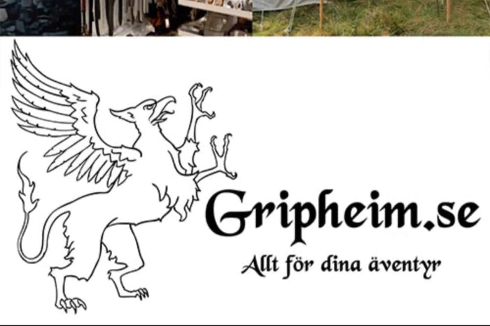 Logo of Gripheim.se featuring a stylized griffin, representing adventure gear and outdoor activities.