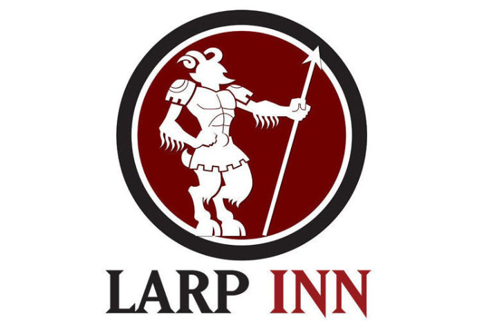 Logo of LARP Inn featuring a warrior with a spear on a red and black circular background.