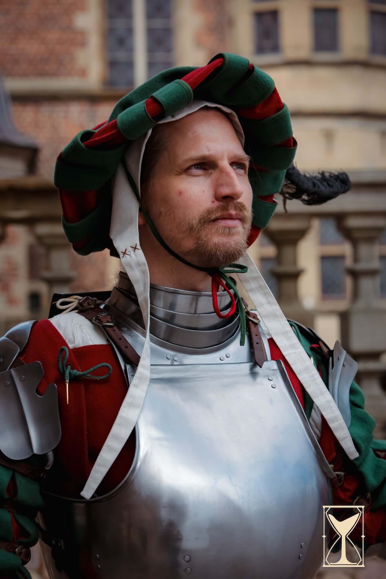 Landsknecht Cuirass - 1.6mm - Yoremade worn by a soldier in historical armor attire.