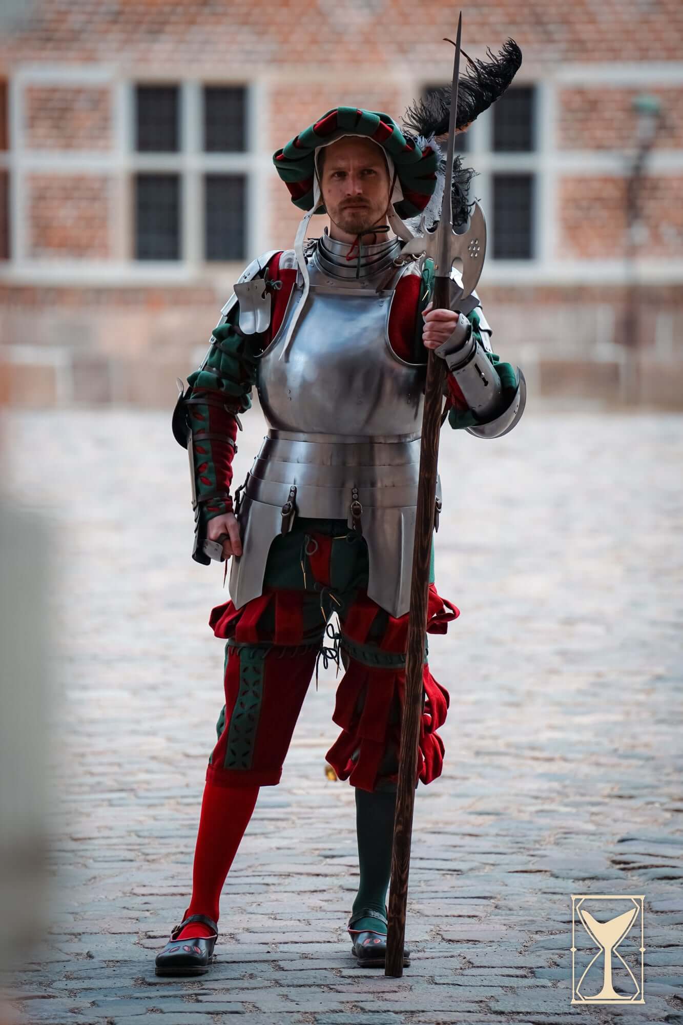 Landsknecht Vambraces - 1.6mm - Yoremade worn by a reenactor in historic armor.