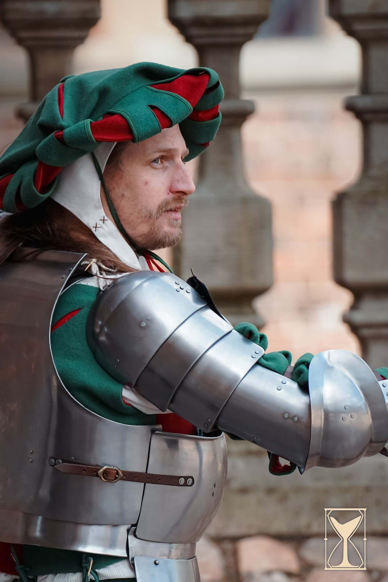 Landsknecht Spaulder - 1.6mm - Yoremade worn by a historical reenactor in armor.