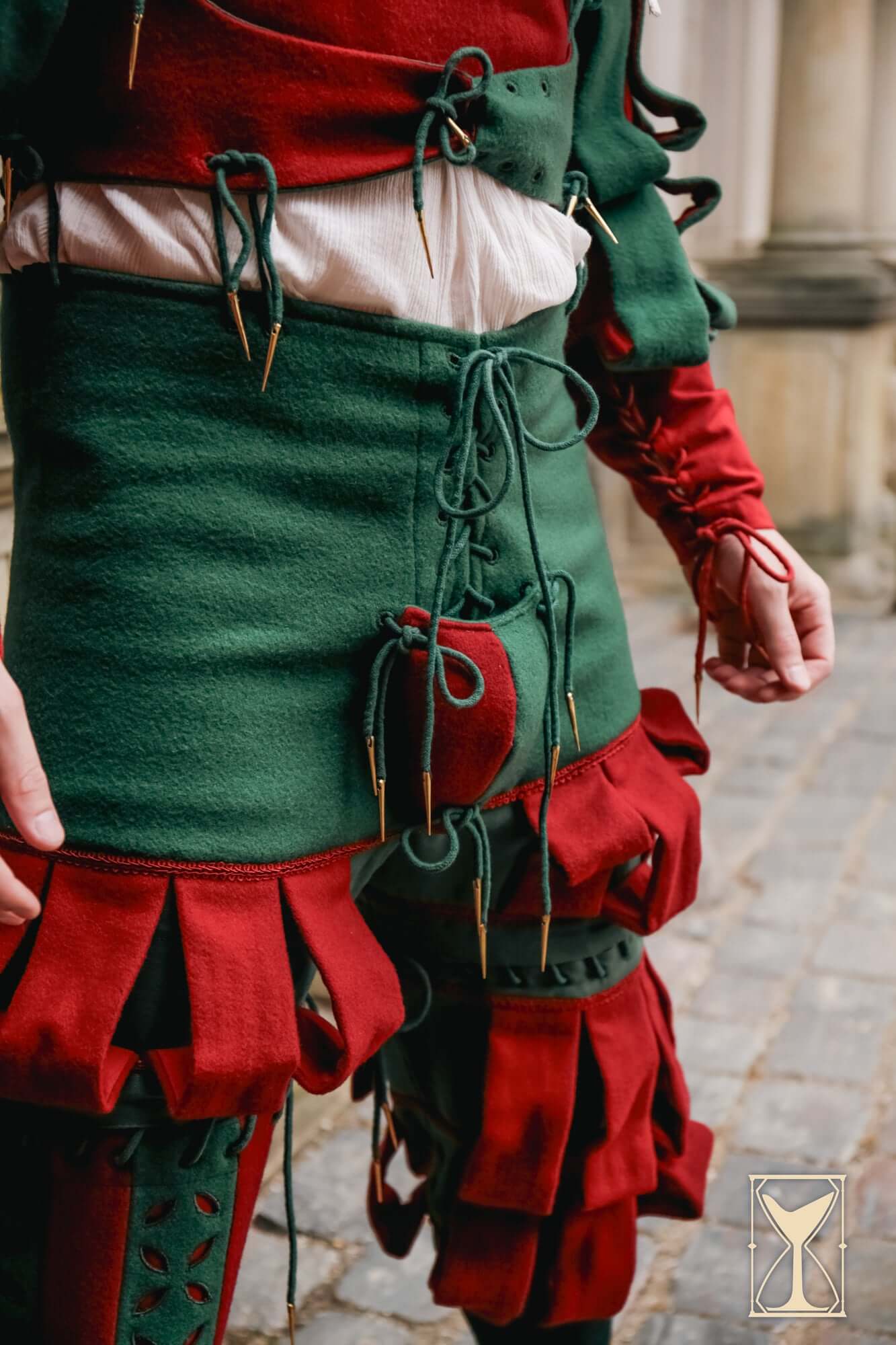 Landsknecht Breeches featuring intricate slashes and two-tone hues, showcasing Renaissance mercenary style.